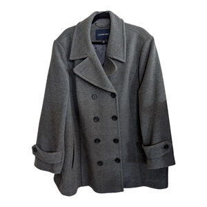 LANDS’ END Women's Gray Classic Pea Coat Double Breasted Wool Blend Size 26W